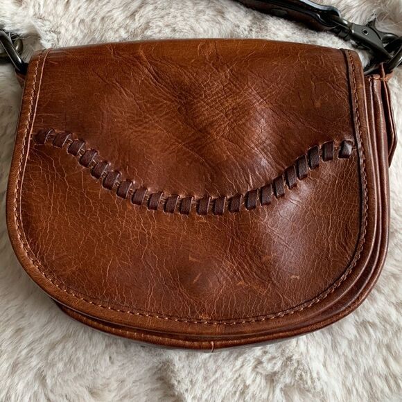 Frye Melissa Whipstitch Mini Saddle Distressed Leather Brown Crossbody Brown - Picture 2 of 14